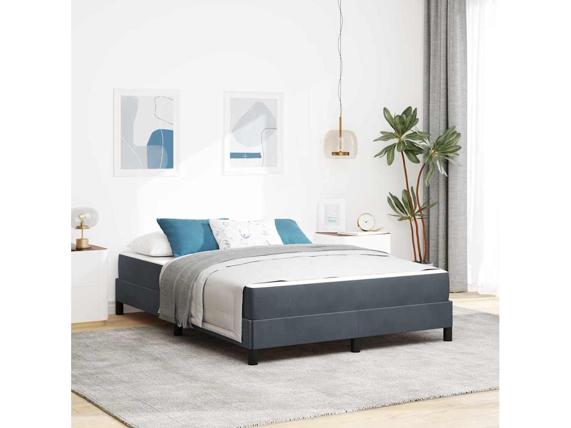 Vidaxl Cama Box com Colchão Cinza Escuro 160 X 200 Cm Tecido