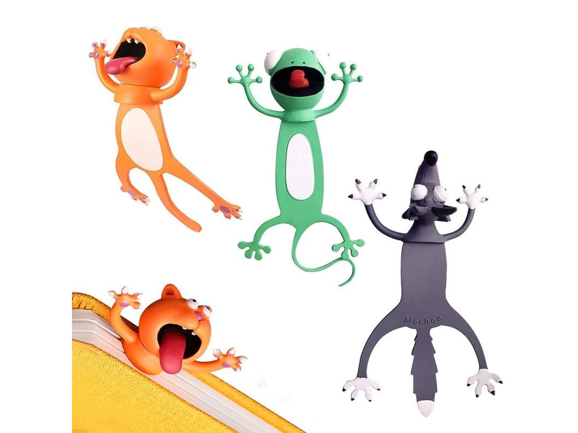 2026 marcadores de Livros Animais Divertidos 3d Pacote de 3 (gato, Lobo e Gecko)