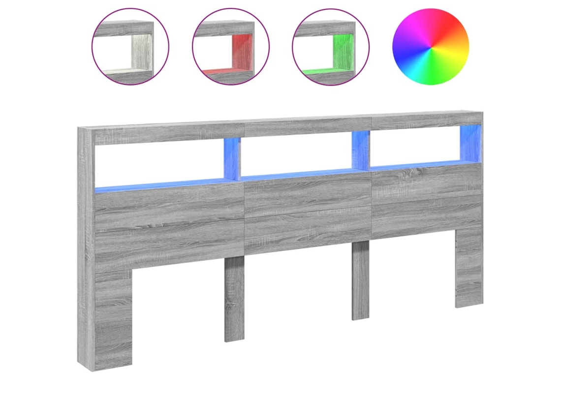 Armário de Cabeceira com Luzes Led Cinzento Sonoma 220x17x102 cm MAISON EXCLUSIVE