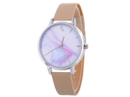 Relógio de Pulso Feminino de Quartzo com Pulseira de Couro Pu Estilo Simples Bege