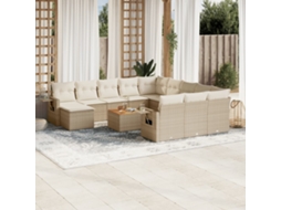 Conjunto de 13 Sofás para Jardim com Almofadas Vime Pe Bege Dkd Home Decor