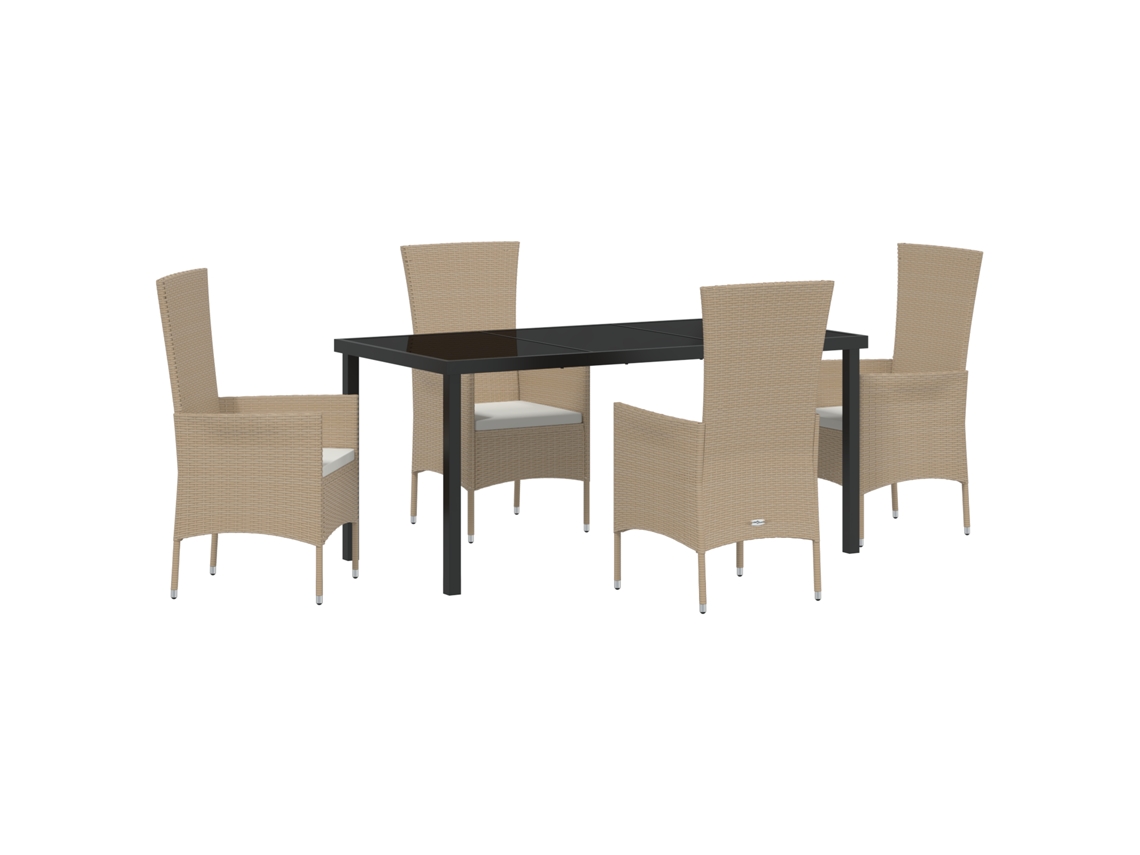 Conjunto 5 De Jantar De Jardim Com Almofadas Vidaxl Em Rattan Poliéster Bege