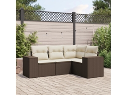 Vidaxl 4 Pcs Conjunto Sofás De Jardim C/ Almofadões Vime Pe Castanho