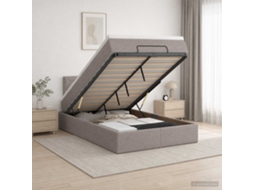 Vidaxl Cama Ottoman Com Colchão E Led Cinzento-acastanhado Tecido