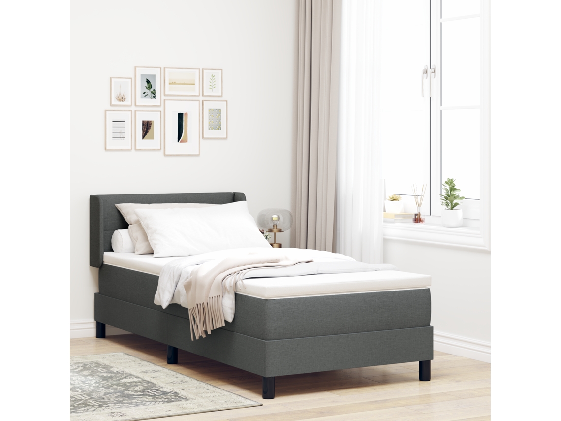 Cama Box Spring Com Colchão Em Cinza Escuro, 100 X 200 Cm, Tecido