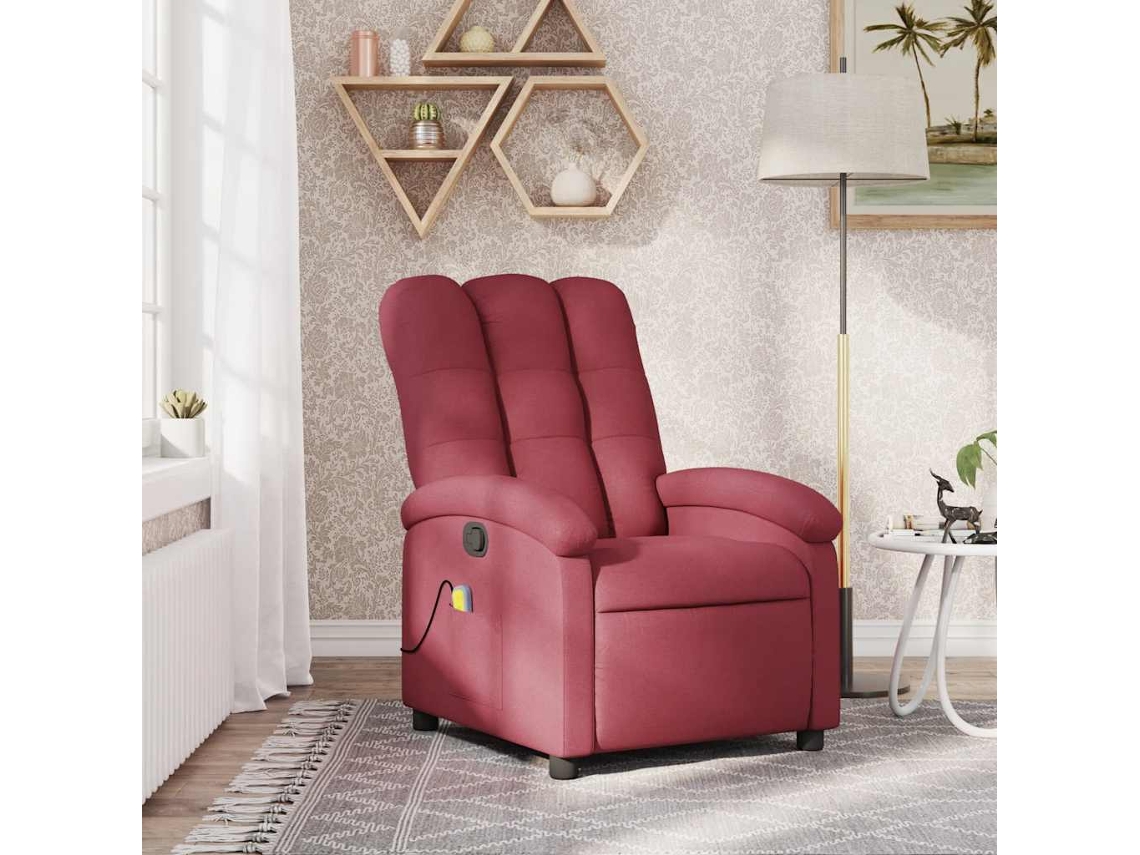 Vidaxl Poltrona De Massagem Reclinável Em Tecido Vermelho Vinho