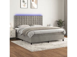 Vidaxl Cama Box Spring C/ Colchão/led 160x200 Cm Veludo Cinzento-claro