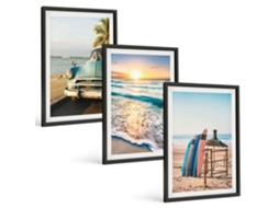 Composição De Quadros Na Parede Férias, Pôr Do Sol Em Miami Moldura Preta Imagens Para Um Quarto Infantil Espelharte (3 Piezas De 40x60 Cm)