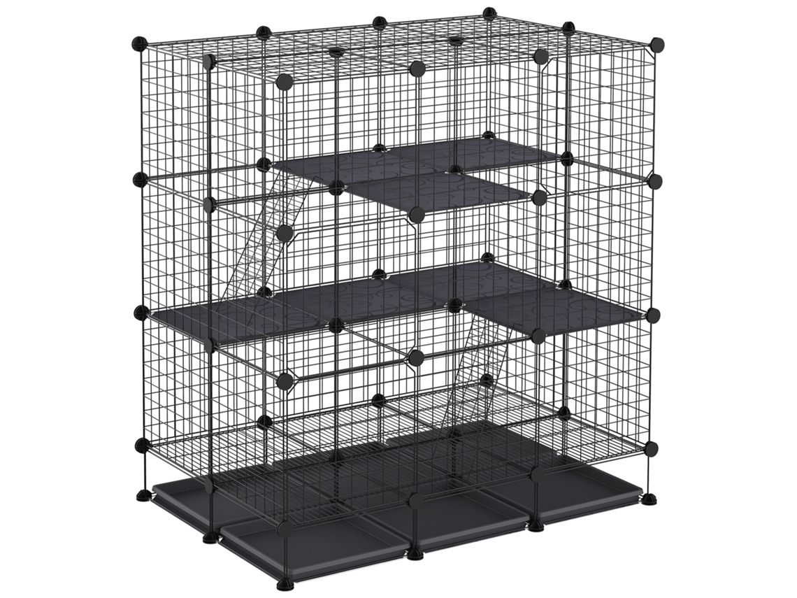 Roedores Modulares do Recinto do Parque de Gaiolas. L 111 X L 75 X H 119 Cm 3 Níveis 4 Portas Metal Fio Preto Ge