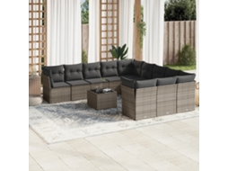 Vidaxl 12 Pcs Conjunto de Sofás Jardim C/ Almofadões Vime Pe Cinzento