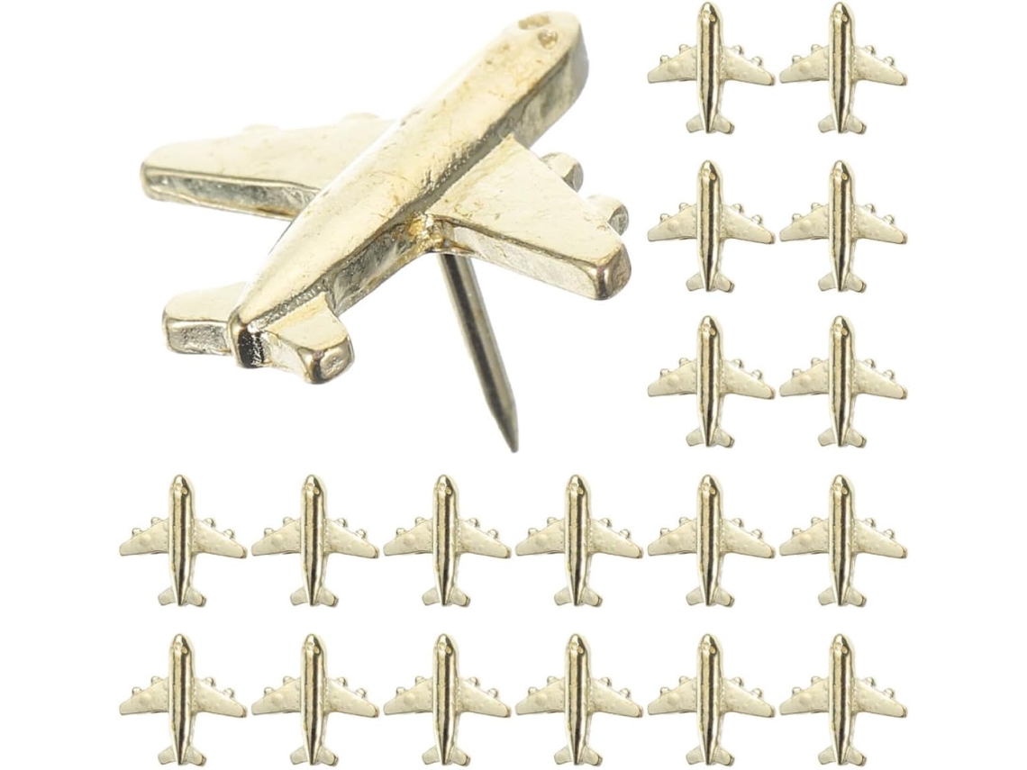 Kombuida 30 tachinhas decorativas em formato de aviação, resistentes e fáceis de guardar, em metal banhado a ouro, ideais para