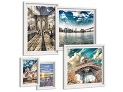 Galeria De Pinturas Murais Flores, Cachoeira, Buda, Rochas, Zen Moldura Branca Quadros Para A Sala De Estar Espelharte (conjunto De 5 Imagens)