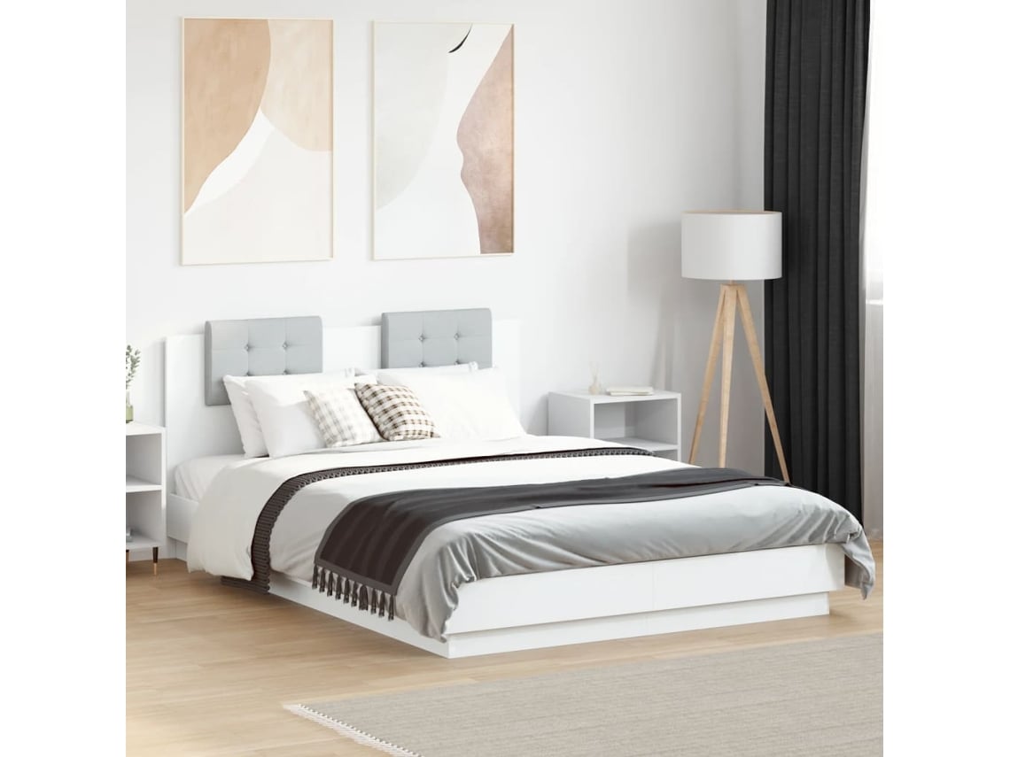 Vidaxl Estrutura Cama C/ Cabeceira 140x200 Cm Derivados Madeira Branco