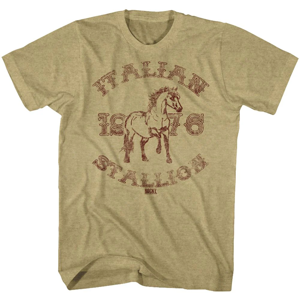 Unisex Adult T-shirt Rockinstone Rocky Movie 1967 Stallion Heather Khaki Sizes