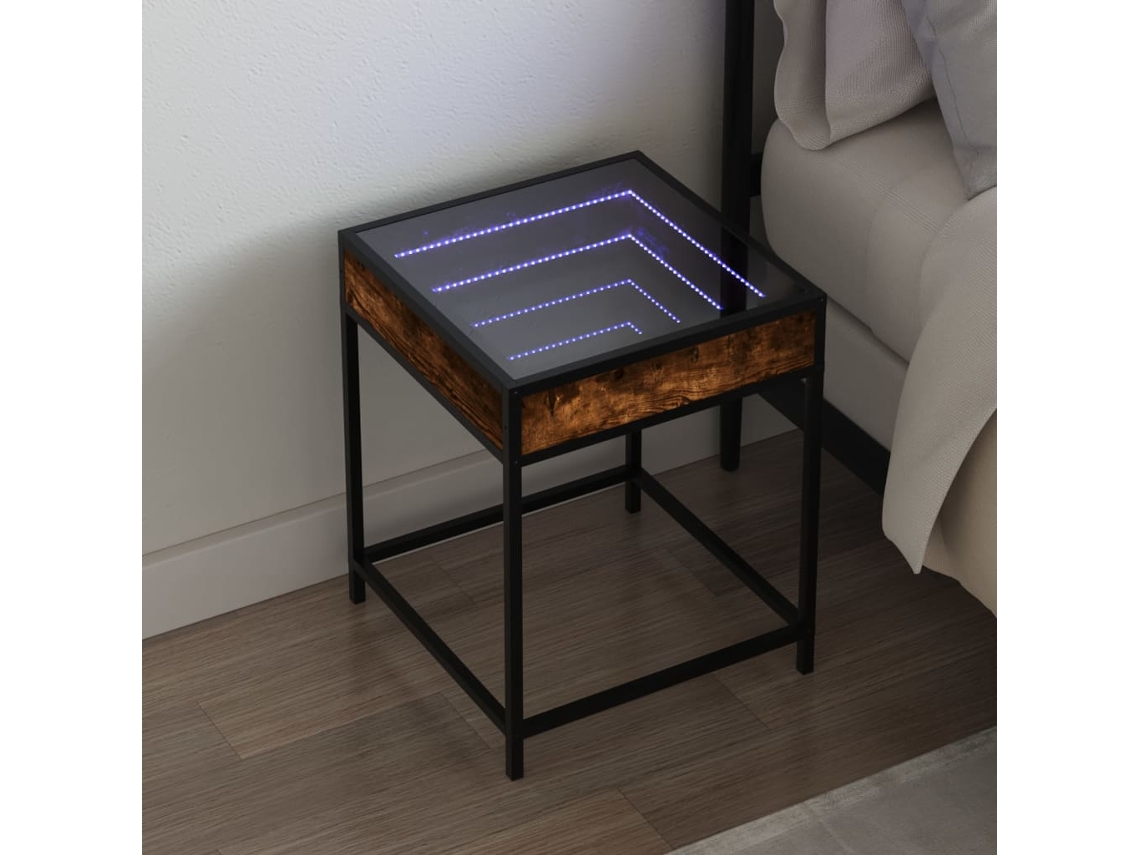 Vidaxl Mesa De Cabeceira C/ Led Infinity 40x40x51 Cm Carvalho Fumado