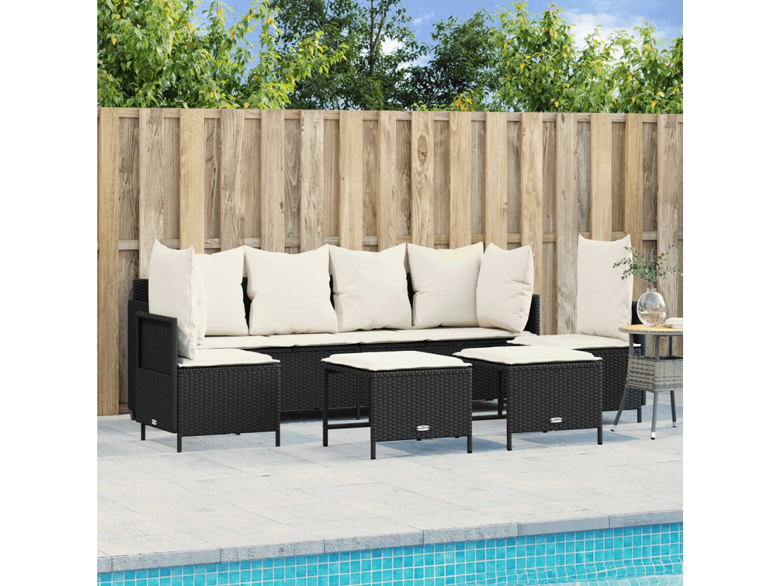 Conjunto de 5 Sofás de Jardim com Almofadas Vime Pe Preto Dkd Home Decor