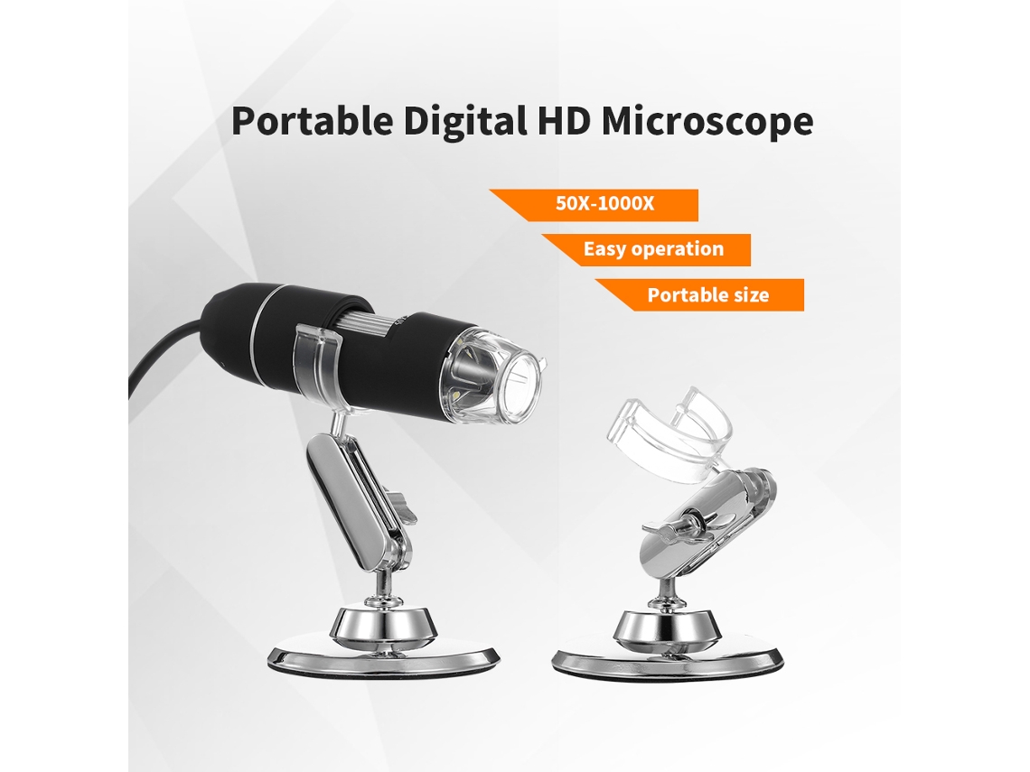Microscópio Digital Portátil Com Zoom De 50x-1000x, Lupa Hd Usb Com 8 Luzes Led Preto