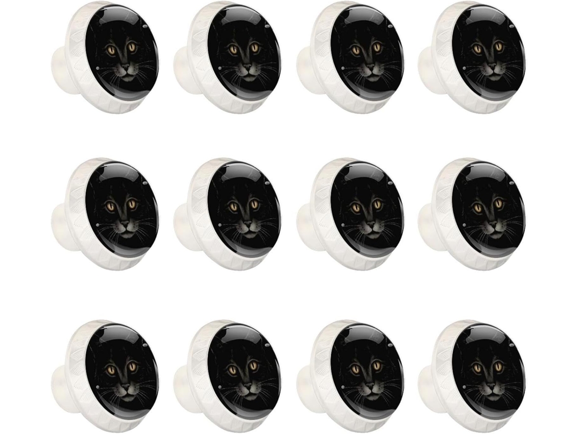 Puxadores Redondos Para Gavetas De Cômoda, Puxadores Para Armários De Cozinha, 12 Peças, Olhos De Gato Pretos, Puxadores