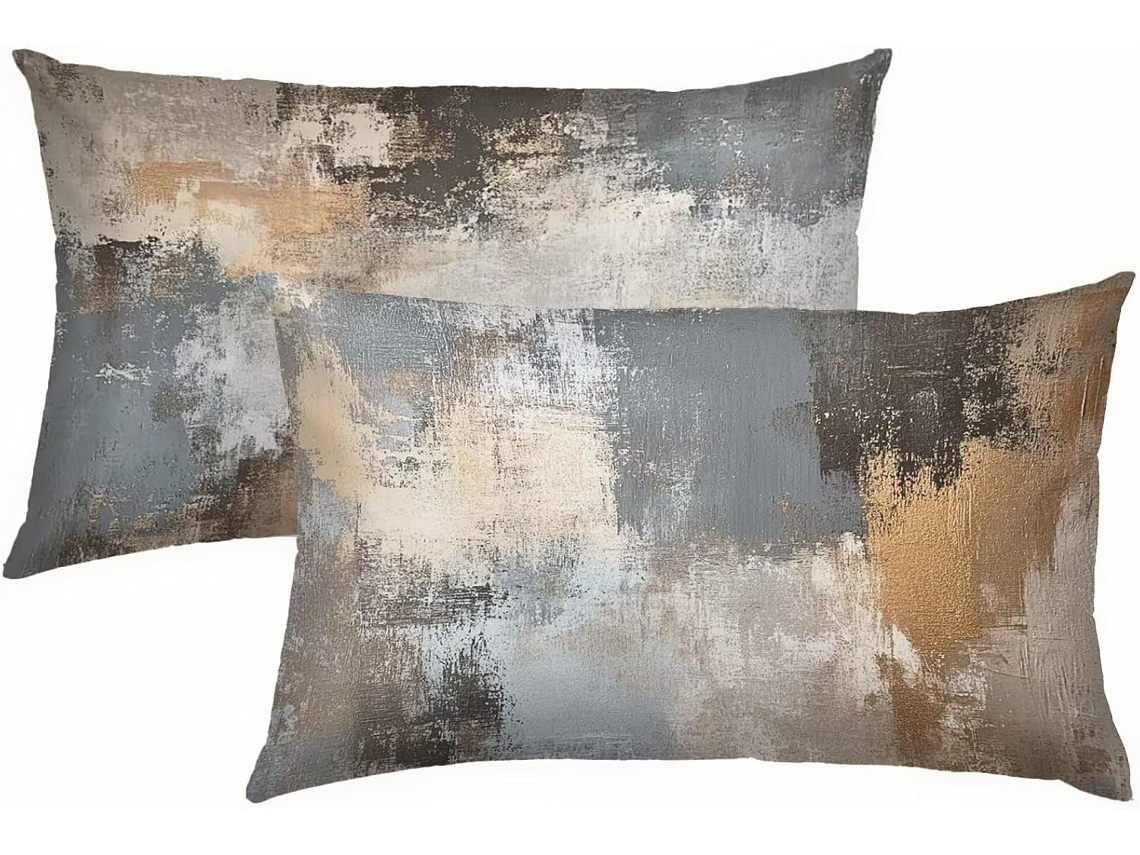 Conjunto De 2 Capas De Almofada Retrô 60x80 Em Linho Cinza, Luxuosas E Refrescantes (s6-394).