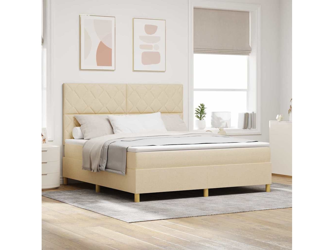 Vidaxl Cama Box Spring Led Com Cabeceira Creme 180 X 200 Cm Tecido