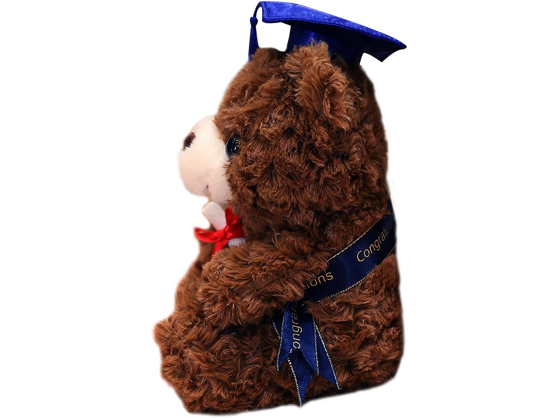 Urso De Pelúcia Marrom Para Formatura Com Chapéu Azul, Macio E Feito