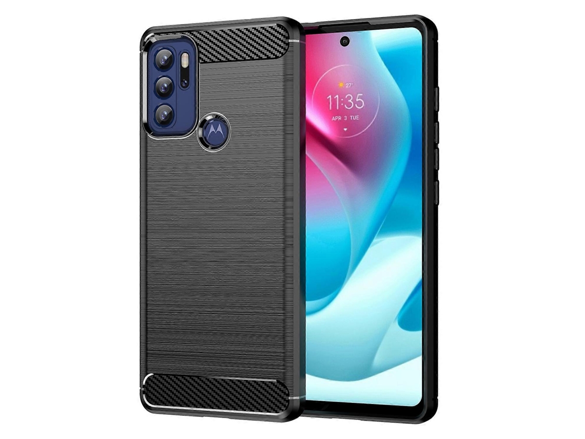 Capa De Tpu Com Textura Escovada Em Fibra De Carbono Para Motorola Moto G60s