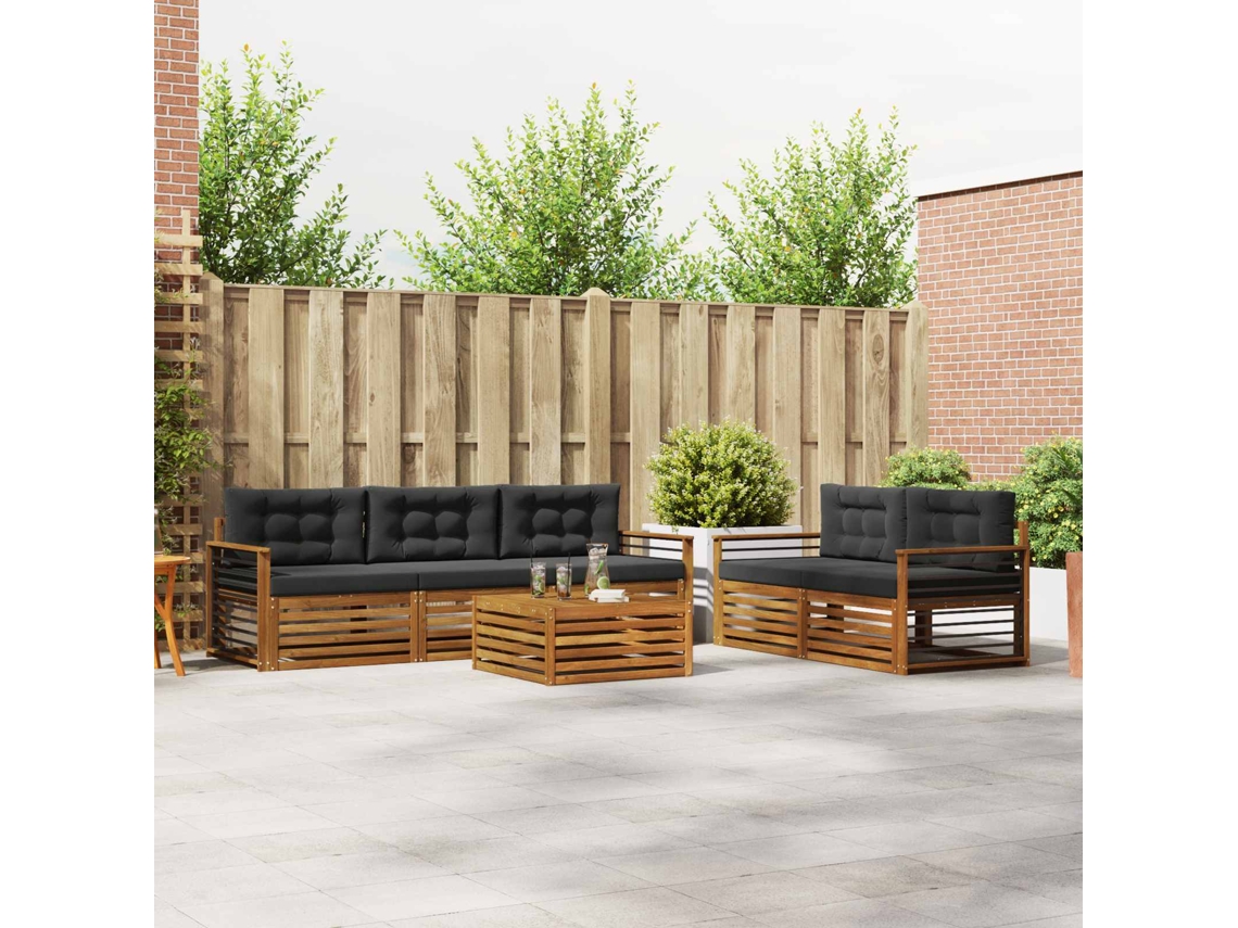 Vidaxl Conjunto De Sofás Para Exterior 6 Unid. Natural E Antracite