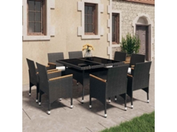 Vidaxl 9 Pcs Conj. Jantar P/ Jardim Vime Pe E Madeira De Acácia Preto