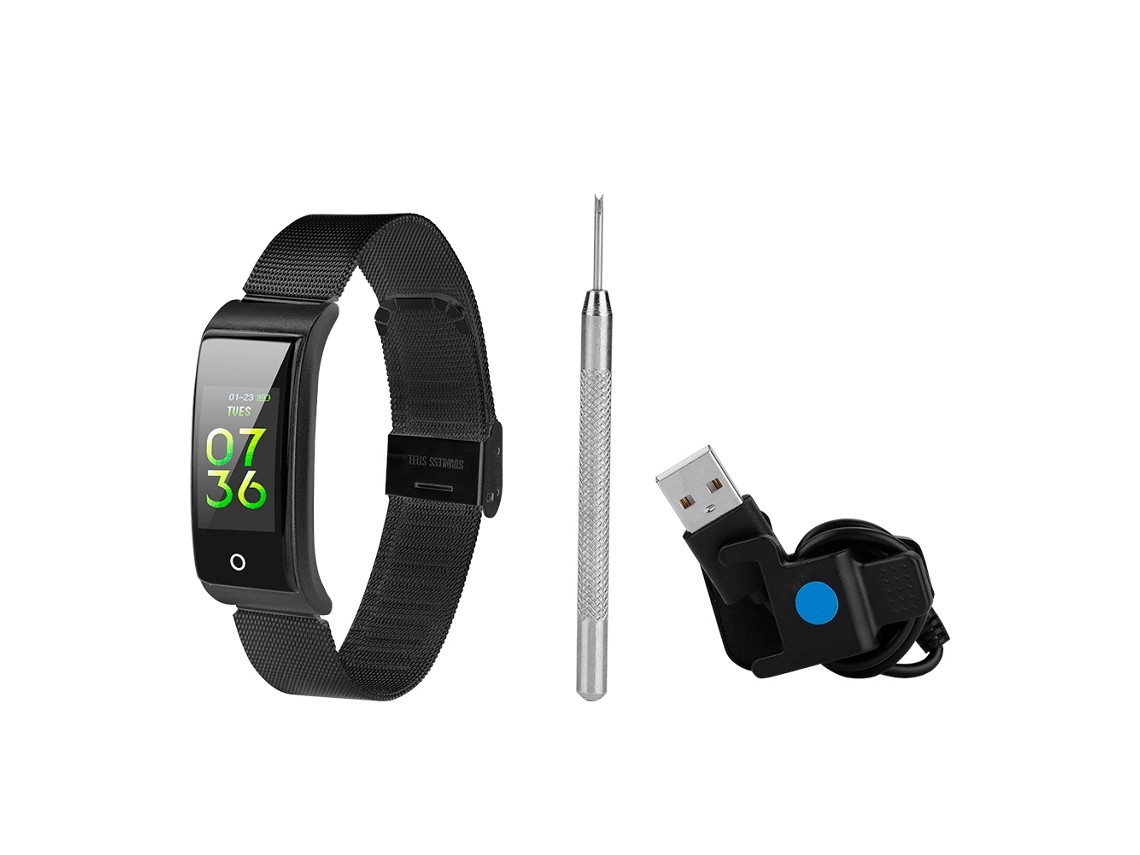 Pulseira Esportiva F4, com metal, preto, Bluetooth