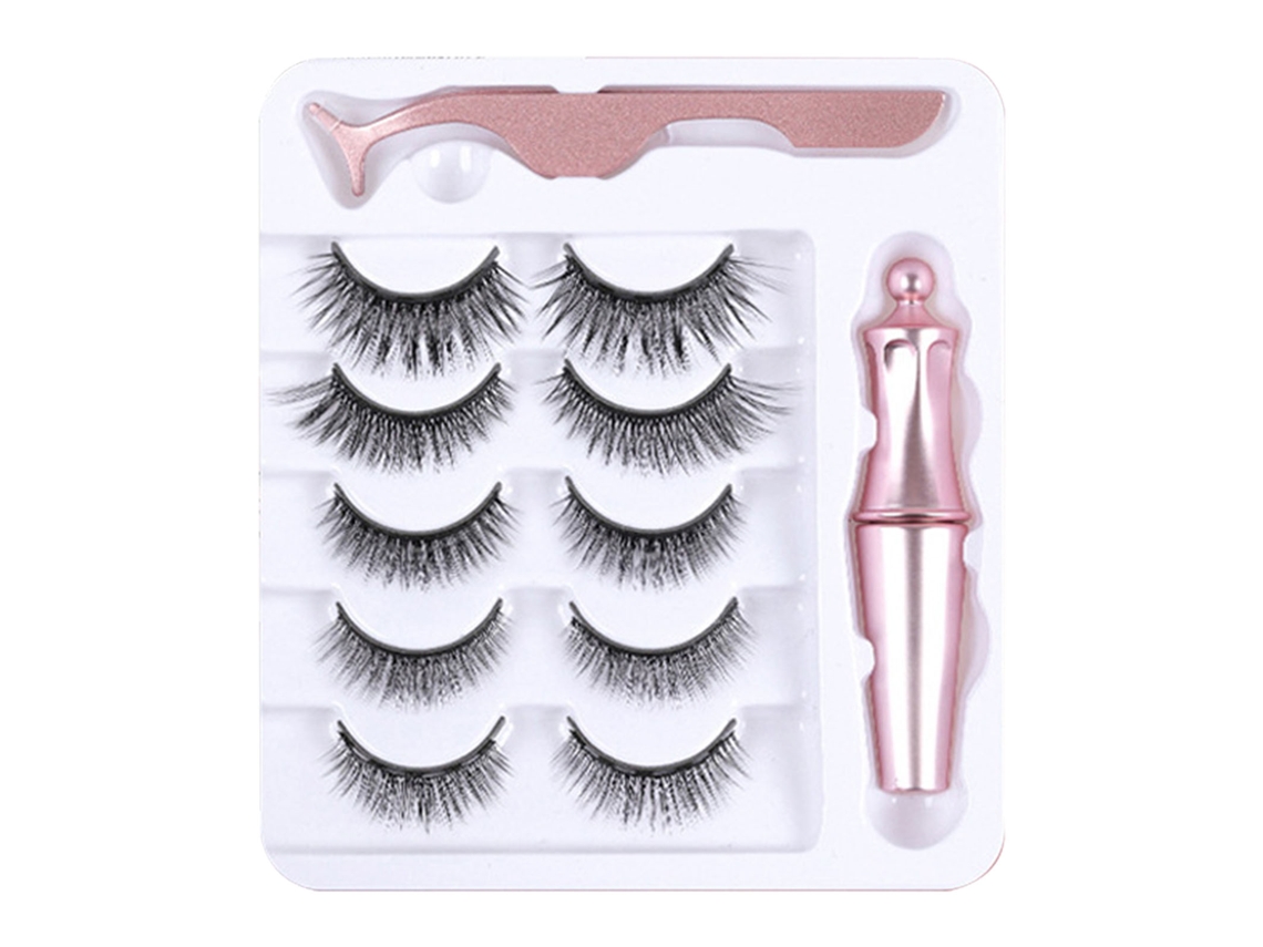 5 Pares De Cílios Falsos Magnéticos 3d Com Eyeliner E Curler Conjunto Para Casa