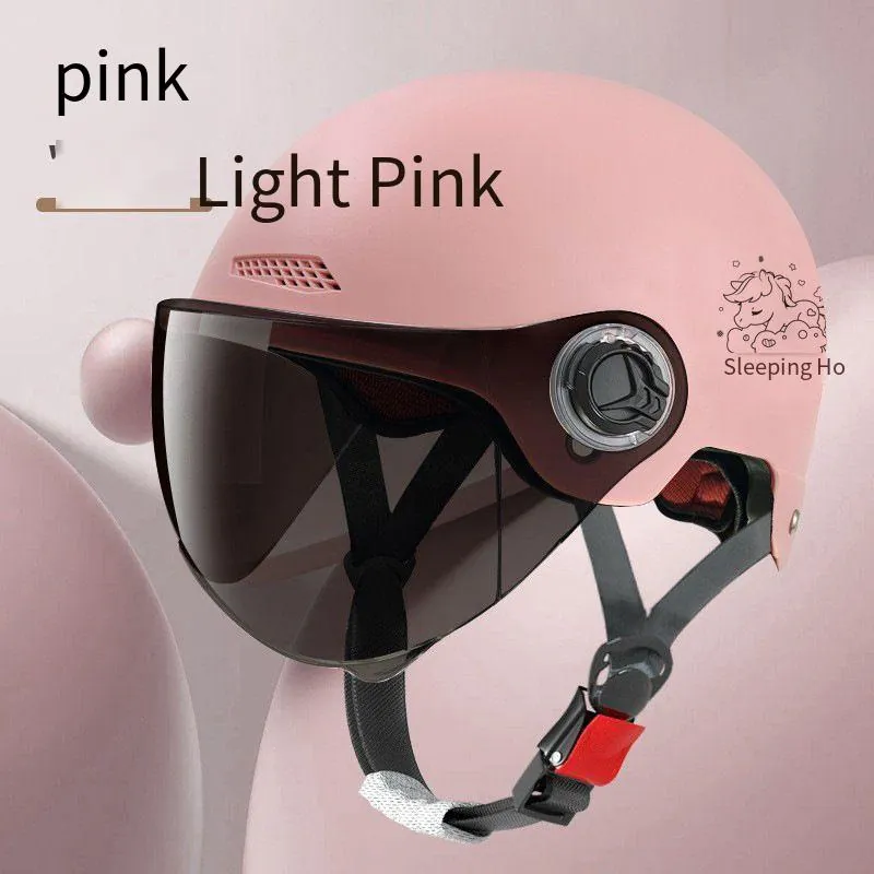 Capacete De Moto Elétrica - 28,5 * 25 * 21 Cm - Cavalinho Rosa Claro (lente Castanho Claro Curto)