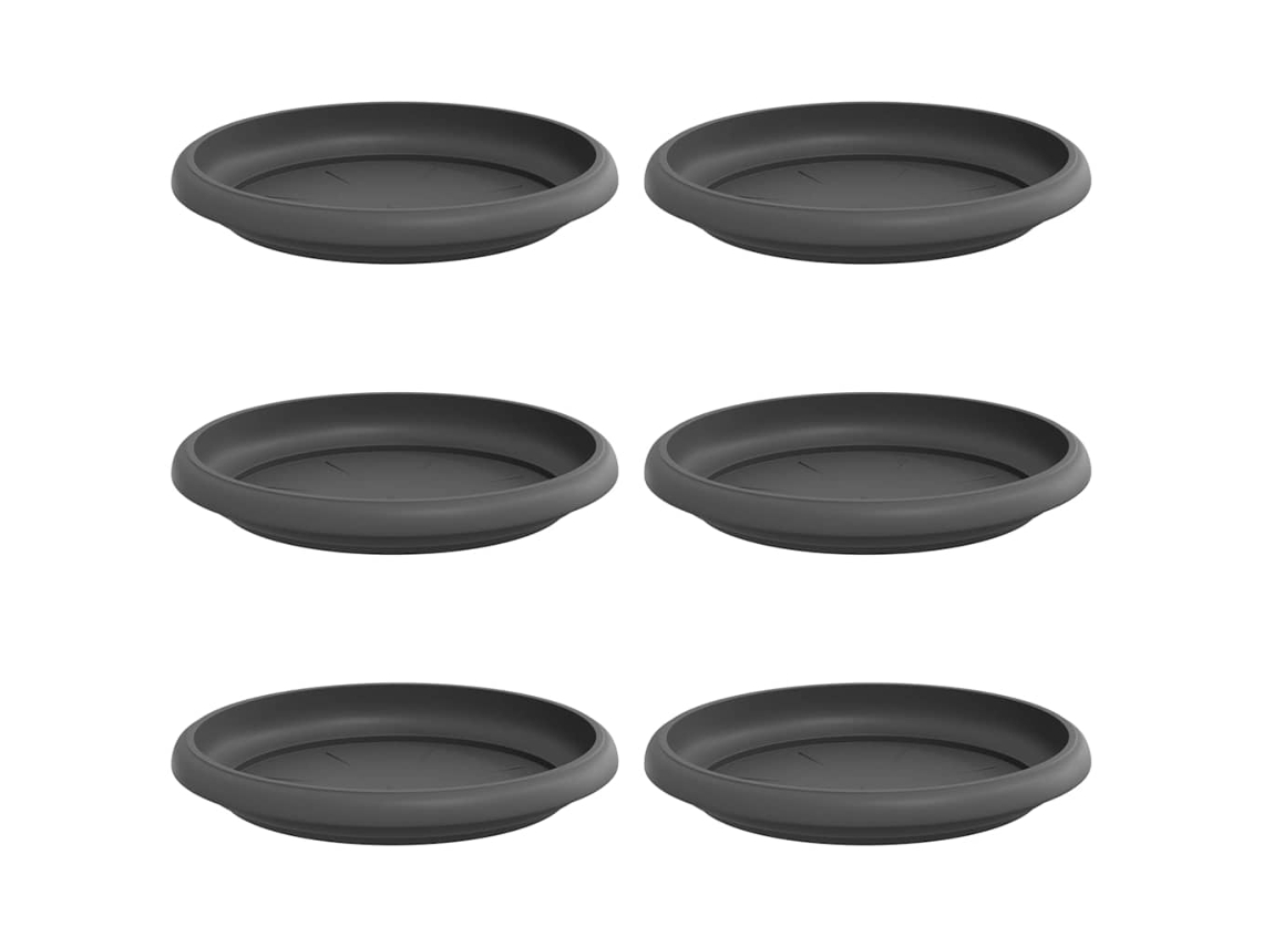 Conjunto 6 Bandeja Para Flores Vidaxl Preto Plástico (ø 14 X 2 Cm)