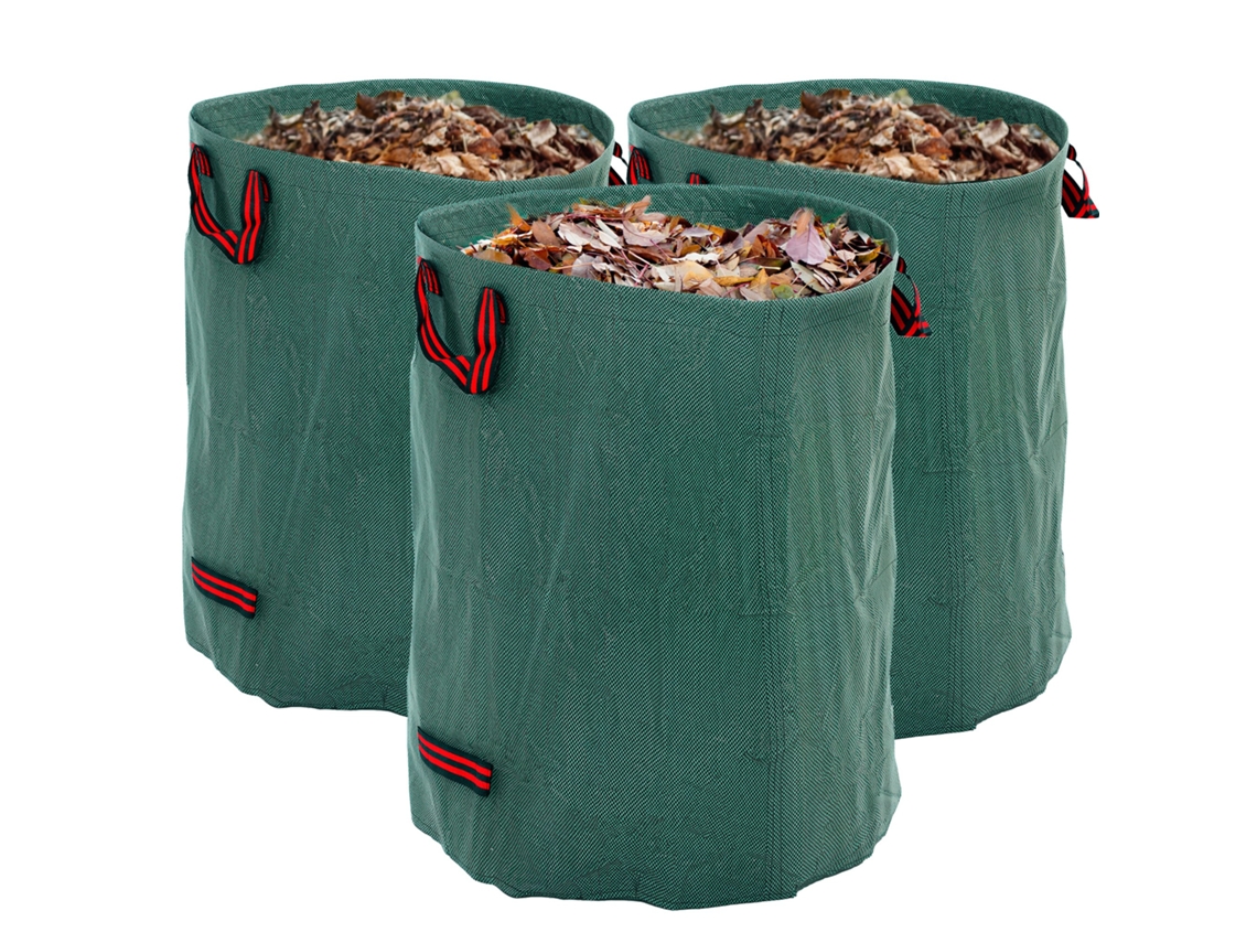 3 sacos para resíduos de jardim 300l com alças, fecháveis e reutilizáveis ø67x84 cm verde BTFORUS