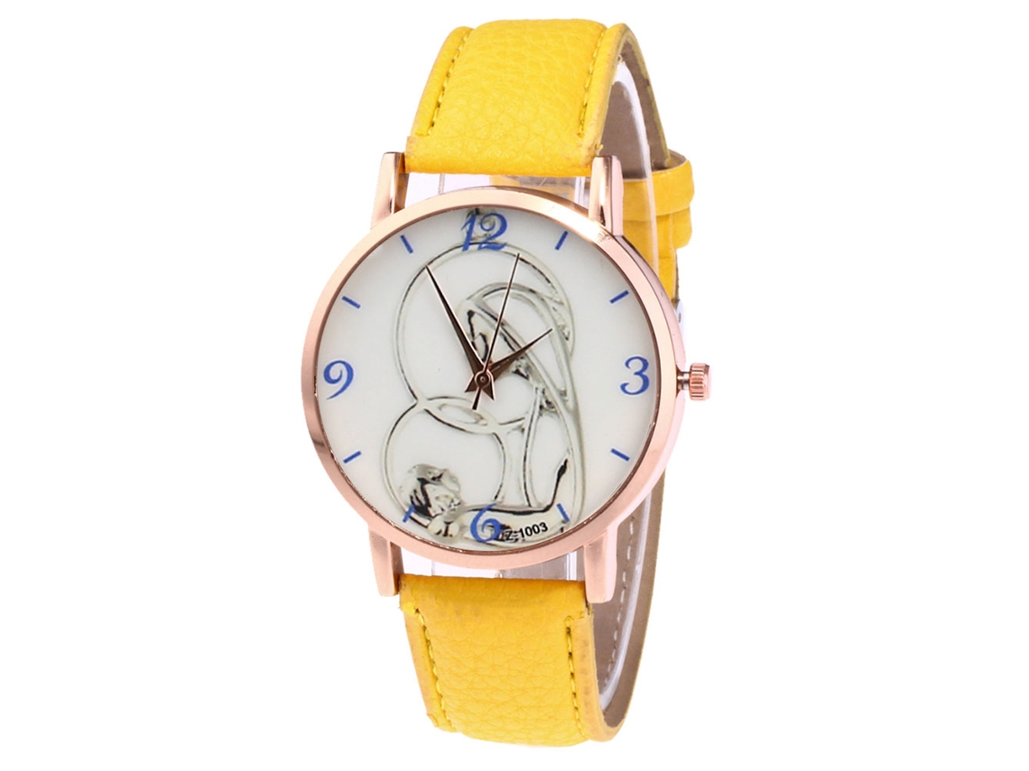 Reloj De Cuero Moda Para Hombre/mujer Dial Redondo De Quartzo Pareja (amarillo)