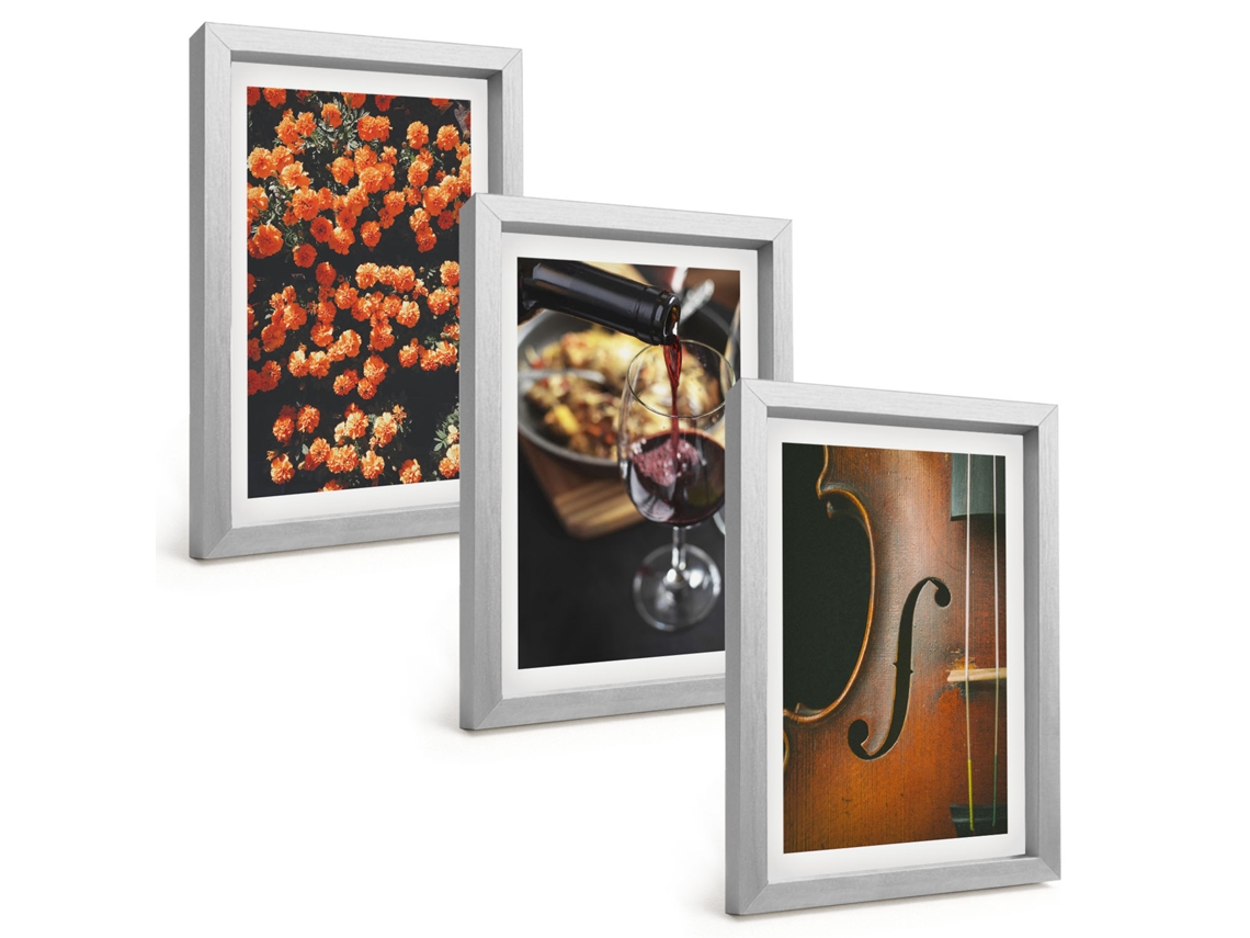 Composição De Quadrosflores Vintage, Vinho, Violino Moldura Prateada Imagens Para Um Quarto Infantil Espelharte (3 Peças 20x30 Cm)