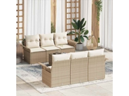Vidaxl Conjunto De Sofá De Jardim 7 Unid. Bege E Creme Vime Pe