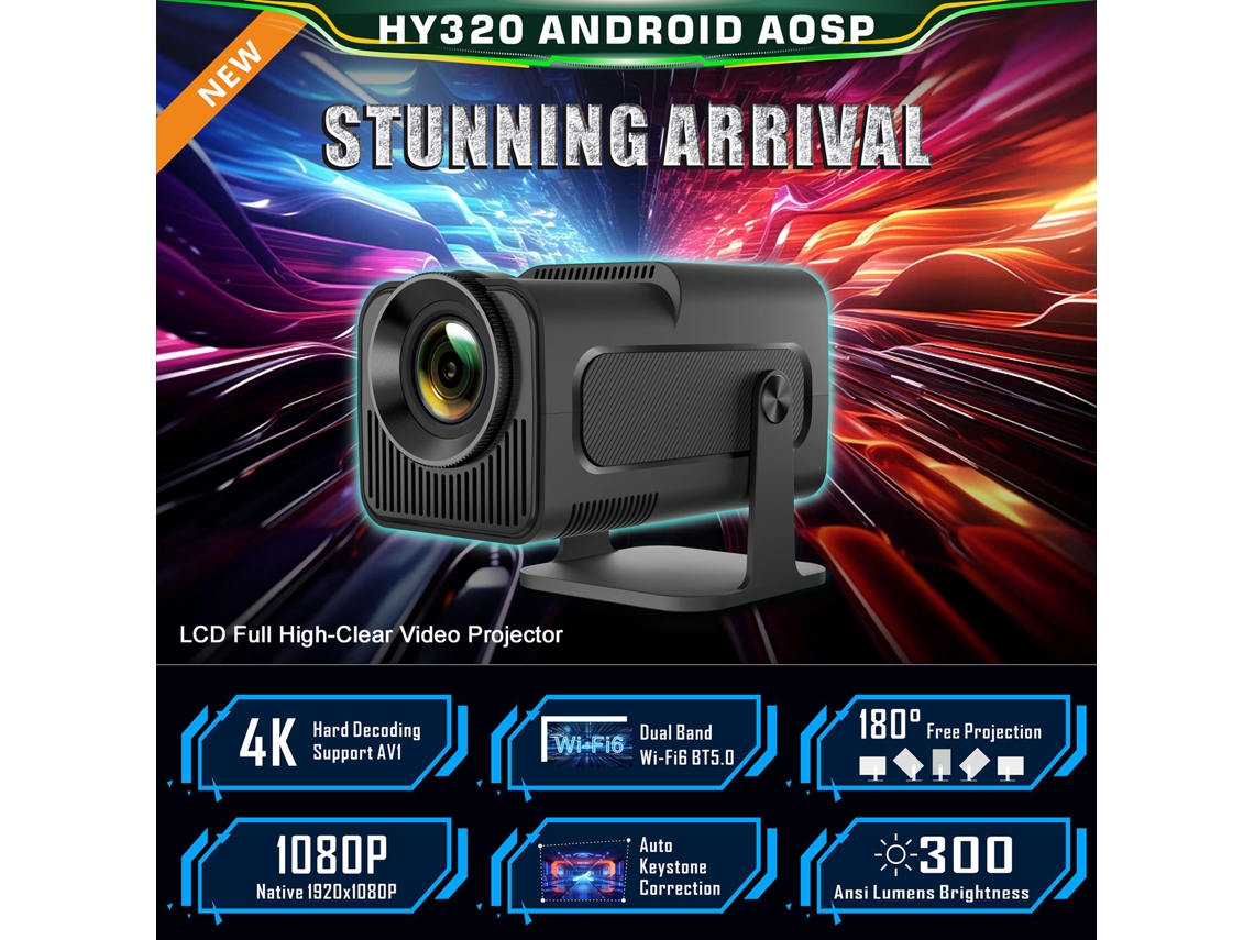 Projetor Inteligente Lcd Portátil 1080p Com Wifi, Keystone Automático E Android 11