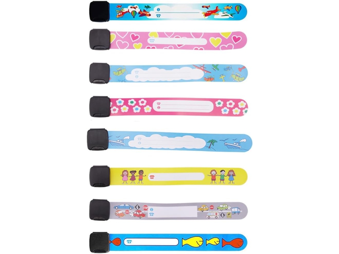 Conjunto de 8 pulseiras de segurança de PVC reutilizadas com identificação para atividades ao ar livre e camping, diversos.
