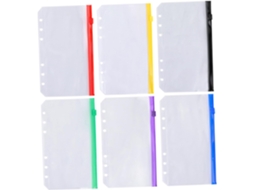 Organizador de Arquivos Com 6 Sacos com Zíper Para Massa A6, Em PVC Fosco, Colorido Marrom, Vermelho, Roxo, Verde, Amarelo