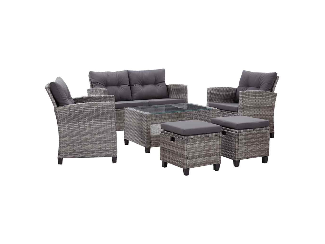 Maison Exclusive - 6 Pcs Conjunto Sofás Jardim C/ Almofadões Vime Cinzento-escuro