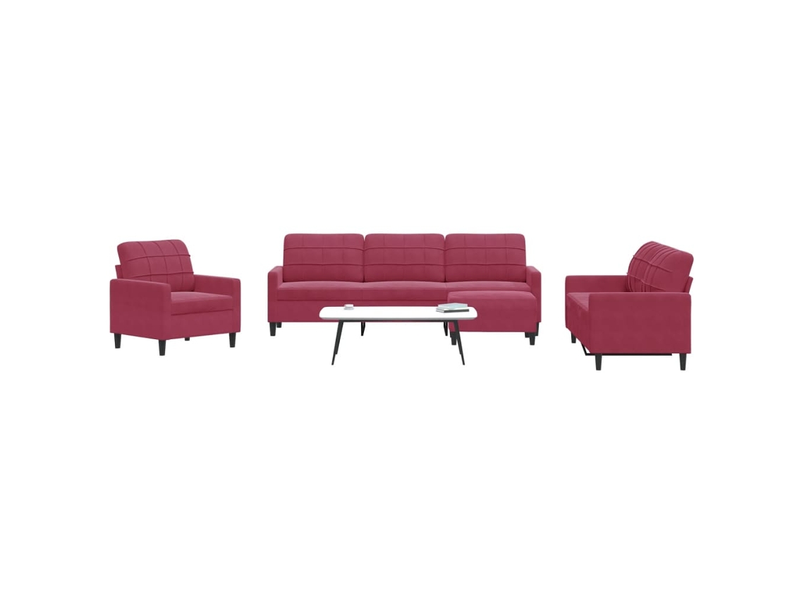 Vidaxl 4 Pcs Conjunto De Sofás Com Almofadões Veludo Vermelho Tinto
