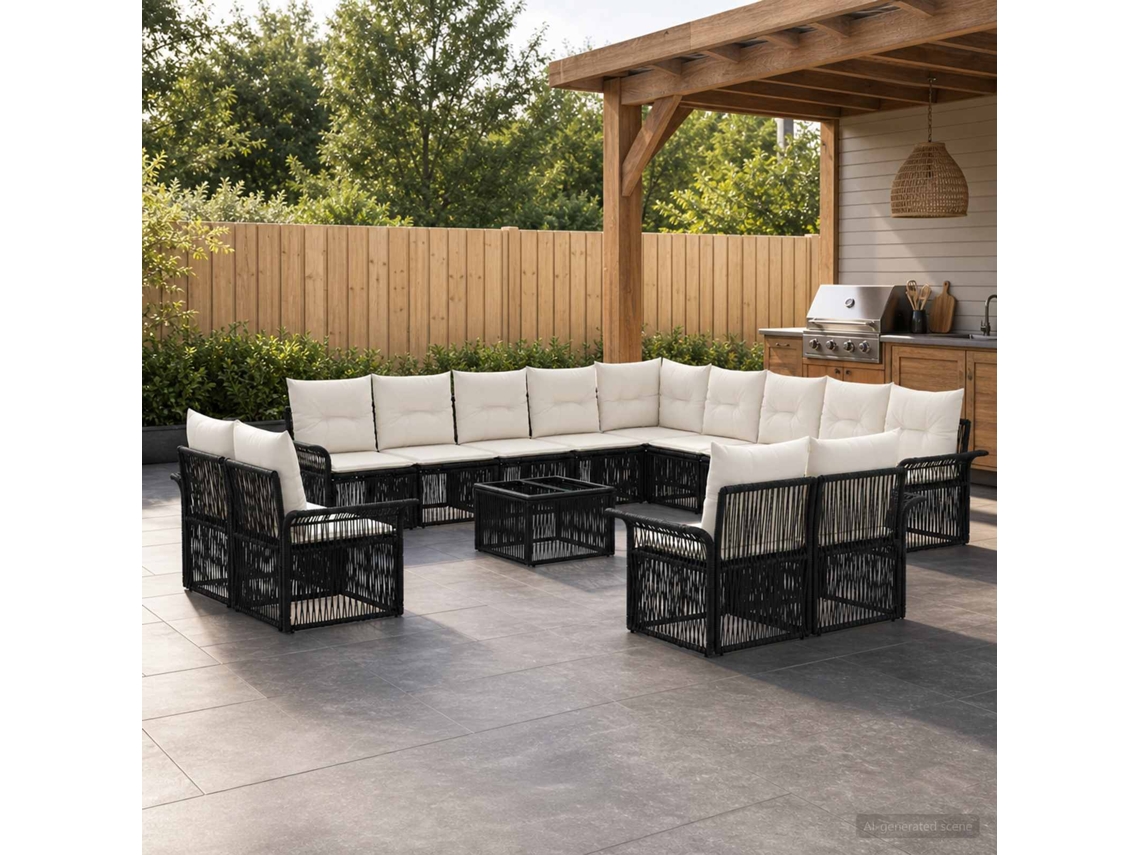 Vidaxl Conjunto De Sofá De Jardim 14 Unid. Preto E Branco Creme