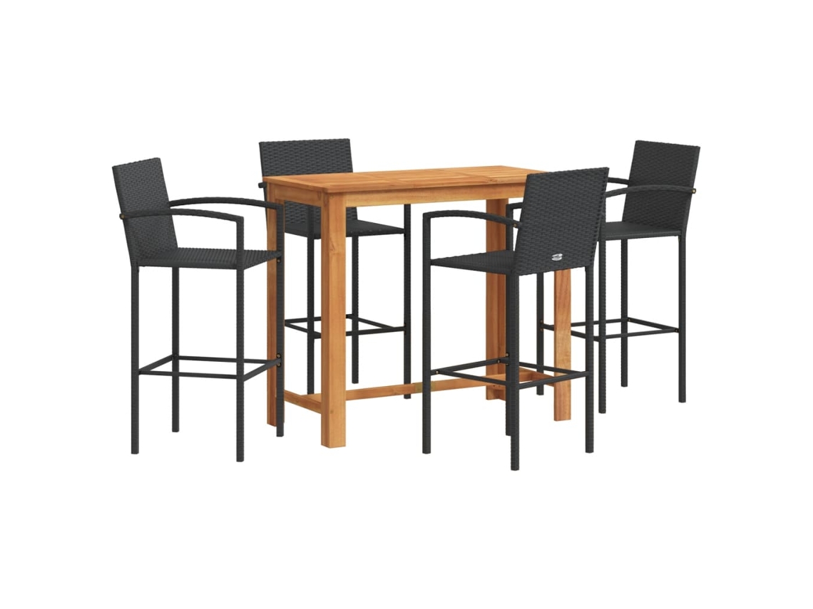 Conjunto de Bar para Jardim 5 Pcs Vime Pe/acácia Maciça Preto MAISON EXCLUSIVE
