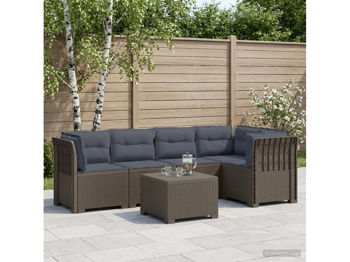 Vidaxl Sofá De Jardim De 5 Pessoas Com Almofadas Visual De Rattan Pp