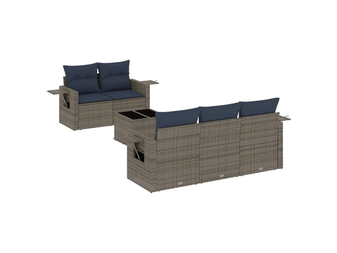Conjunto de Sofá de Jardim, 6 Peças, Almofadas, Rattan Cinza MAISON EXCLUSIVE