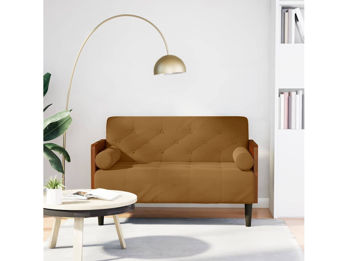Vidaxl Sofá-luvas Com Rolos 110 Cm Veludo Castanho