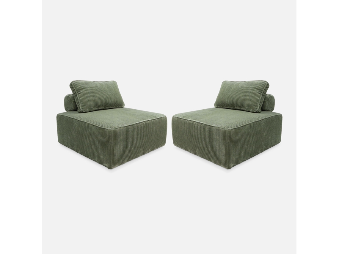 Sofá Modular Em Veludo Canelado, 2 Lugares, Verde