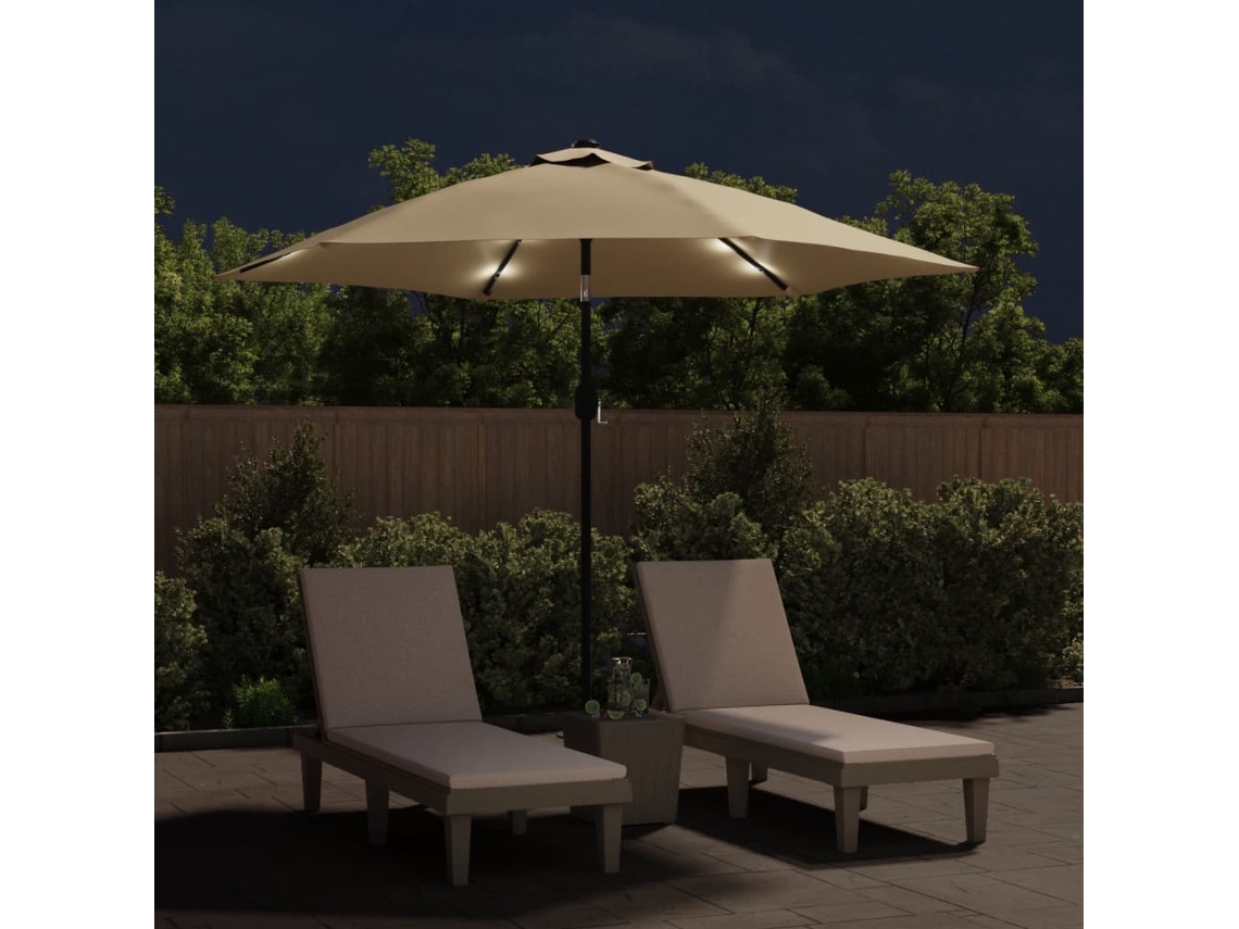 Guarda sol de vela com luzes LED poste de aço 300 Cm cinza acastanhado HARLANV1