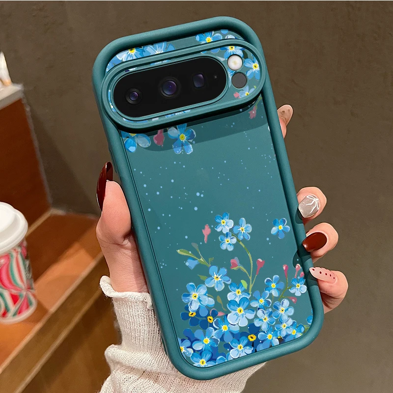 Capa Para Celular Google Pixel 10 Pro Com Estampa Floral (azul), Capa Traseira De Silicone Macio À Prova De Choque.