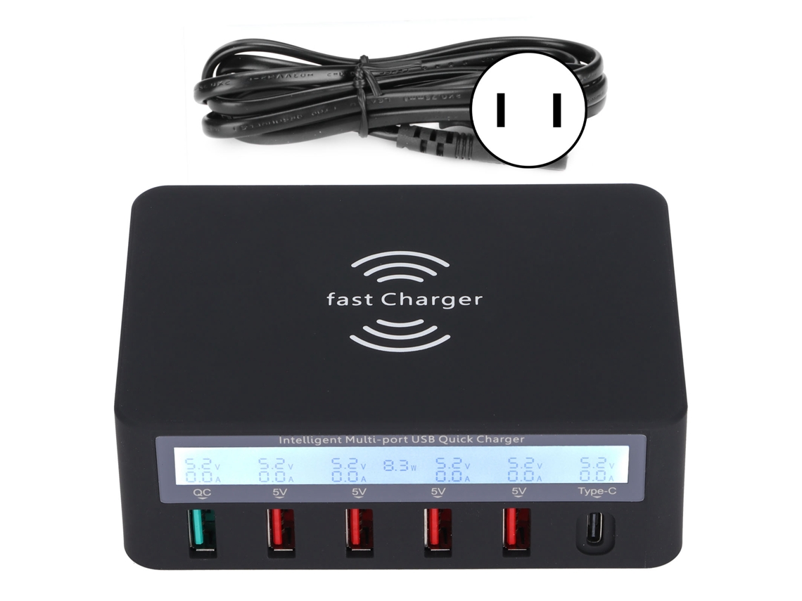 Aetheria estação de Carregamento Usb 6 Portas Carregador Rápido Inteligente para Múltiplos Dispositivos 100 240v Plug Us Preto